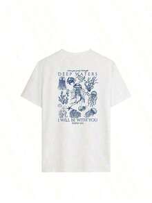 Women's White Short-Sleeved T-Shirt, Casual Summer Style, With A Marine Life Print, Simple And Cute, Loose And Versatile, With A Round Neck, Ideal For Everyday Wear And Vacations. Women's Graphic T-Shirts, Pink Top - Unisex, Comfortable, Urban Vintage Style, Loose Fit, Washed 100% Cotton T-Shirt, Summer Tops - 白色 - 查看 3