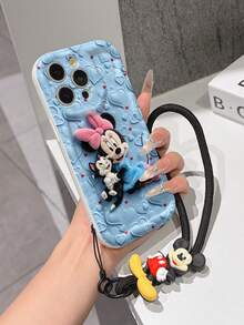 Disney Mickey Mouse Clubhouse Phone Case : 3D Fluffy Pattern Border Protector Phone Soft Phone Case With A Free Cute Mickey Bracelet Chain Lanyard, Mickey, Minnie, Goofy, Donald Duck, Daisy Duck, Pluto, For Apple 17 Promax 17 Pro 16 15 14 13 12 11 Pro Max XS Max X XR Soft Cover Summer Phone Case - trắng - Xem 4