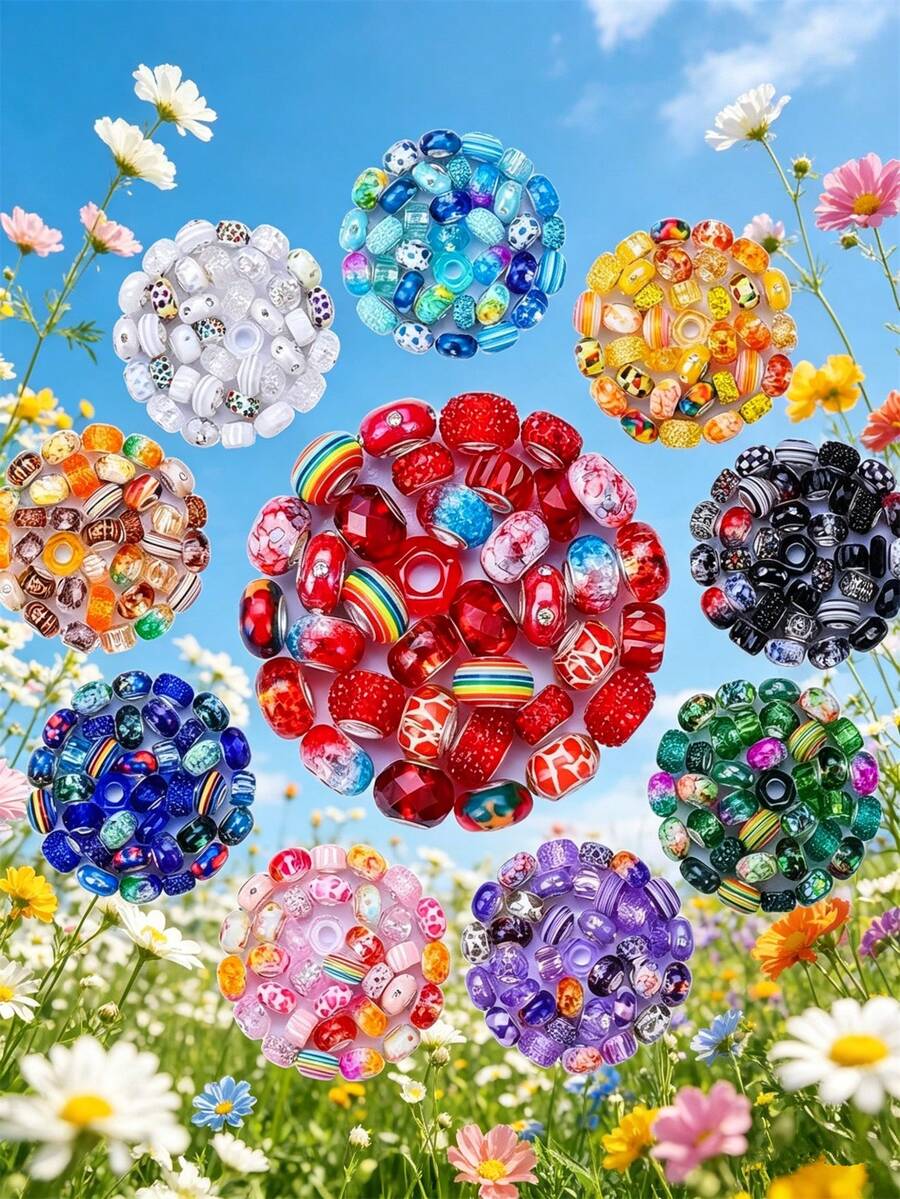 50/Pcs Multi-Color Large Hole DIY Bracelet Beads - Multicolor - View 1