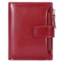 Soft Leather Women's Wallet, Short Multi-Functional Coin Purse - Burgundy [with Gift Box] Anti-theft Card - View 5