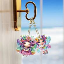 6 piezas Kit de pintura de diamantes DIY de hada llavero - Vibrante de doble cara, colgante acrílico hecho a mano con formas de diamante únicas - Excelente para decoración del hogar, decoración del jardín, recuerdos de fiesta, accesorios para mochilas | Llavero decorativo | Formas surtidas, Kit de arte de diamantes - Ver 8