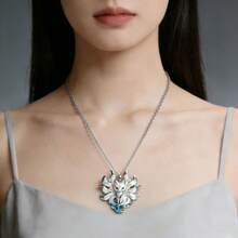 The Nine-Tailed Fox Pendant Necklace Features Exquisite Enamel Craftsmanship, Embodying Modern  And Traditional Chinese Style. It Is Adorable And Of High Aesthetic Quality, Making It An Excellent Gift For Best Friends, Family Members, Y2k Acsesories, Waterproof Jewelry - White - View 3