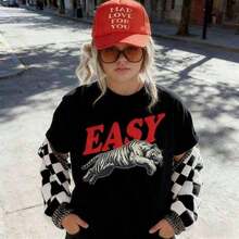 Camiseta GraphicEasy con Estampado de Tigre, Estilo Retro Boho, Unisex, Camiseta Estética, Camiseta Gráfica Y2k para Mujer, Adolescente y Niñas, Cuello Redondo, Camiseta Fresca de Verano, Manga Corta, Estampado de Animales, Frutas y Mascotas, Camiseta Gráfica para Mujer, Moda 2026, Regalos, Ropa de Mujer, Estampado de Dibujos Animados y Letras, Material de Algodón Cómodo, Agradable para la Piel, Suave y Fresca, Camiseta de Primavera Verano para Mujer. - Negro - Ver 4