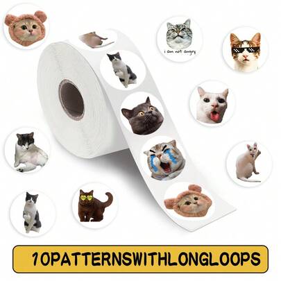 500Pcs/Roll Realistic Cats Sealing Stickers Kawaii Cats Cartoon Roll Decal DIY Luggage Phone Guitar Scraphbook Party Gifts