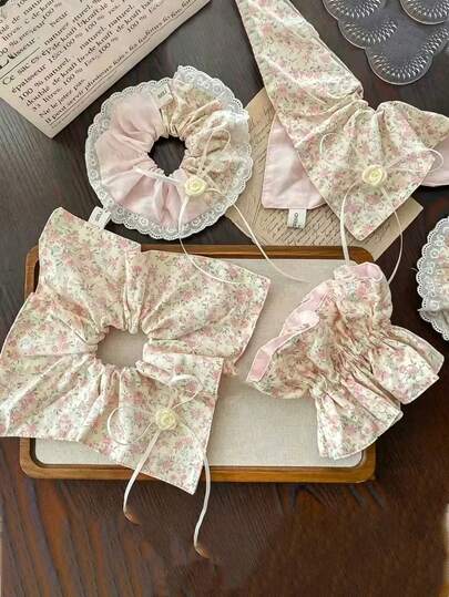 1 pieza Peonía Rosa - Scrunchie con estilo de bailarina en color rosa floral, lazo de satén suave y delicado, accesorio de cabello elegante y versátil de doble tono con mariposas florales de Sakura de verano para mujeres