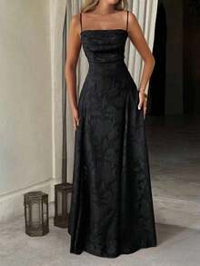 Vestido de verano sexy y elegante para mujer de Unadoll, con cinturón de cordón en la cintura y diseño sin espalda, hecho de tela jacquard, adecuado para vacaciones, playa, citas, vuelta al colegio, bodas, fiestas y otras ocasiones - Negro - Ver 5