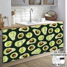 1pc, Home Decor, Avocado Pattern Printed Table Skirt, Kitchen Small Curtain, Kitchen Cabinet Cover, With Curtain Holes, Easy To Hang, Rectangular, Machine Woven, Machine Washable, Kitchen Decoration And Accessories, Perfect For Kitchen Cabinets And Home Decor - Multicolor - View 2