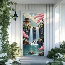 1件装2D门帘，日式瀑布宝塔设计，樱花山峦亚洲风景，涤纶纤维，适用于家居、办公室、婚礼派对装饰 - 16 - 查看 4