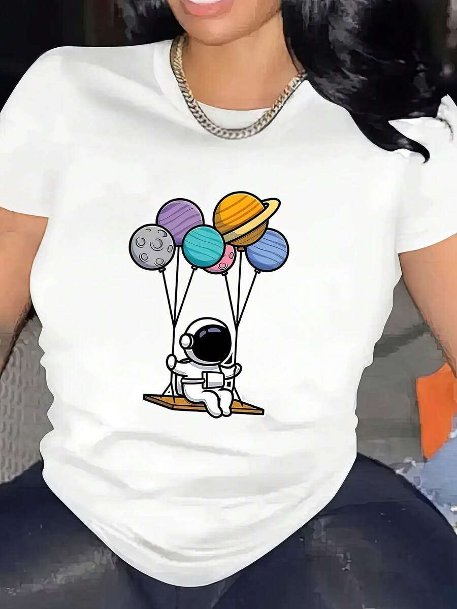 Camiseta de Manga Corta para Mujer - Blusa Casual de Verano y Primavera con Cuello Redondo, Top Opaco Lavable a Máquina, Ajuste Casual para Looks Informales - En Stock (No-) - Ropa de Mujer - Blanco - Ver 1