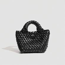 Handgeflochtenes Set aus großer und kleiner Tasche (Mutter-Kind-Tasche) – hochwertig wirkende Henkeltasche mit Kette, mini crossbody kleine Tasche, schlicht und modisch. - Schwarz - Übersicht 2