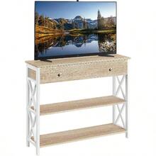 Light Oak Metal Frame Console Table With Storage Drawer 100x29.5x81cm For Living Room Entryway Hallway Bedroom Sofa Side Table - 淺橡木 - 查看 8