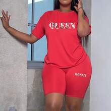 Conjunto de Dos Piezas de Ropa Casual para Mujer, Camiseta de Cuello Redondo y Pantalones Cortos, Verano 2026, Nueva Calidad,  Caliente - Rojo - Ver 5