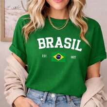 Women's Brazil Flag T-Shirt, 100% Cotton, Basic Design (Vd) - Green - View 2