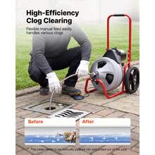 Drain Cleaner Machine 75 FT X 3/8 Inch, Sewer Snake Auger Manual Feed On Wheels, Portable Drain Cleaning Machine With 6 Cutters & Air-Activated Foot Switch For 2" To 4" Pipes - 查看 2