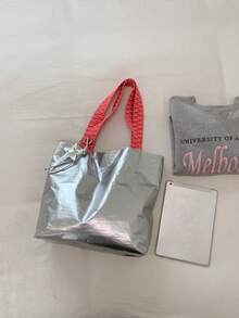 1pc Women's Contrast Color Shoulder Crossbody Bag, Large Capacity Glitter Tote Handbag, Suitable For Shopping, Commuting, Gift - Silver - View 4
