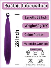 Tóc giả dài 28 inch màu tím gradient thẳng, có dây chun buộc, thích hợp để tự tết tóc, dùng hàng ngày, trong các dịp Halloween, Giáng sinh và Năm mới, hóa trang dự tiệc. - Nhiều màu - Xem 2