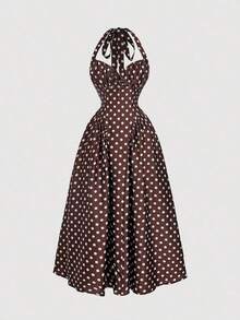 Vestido de mujer con cuello halter, fruncido y lazo, vestido de para mujeres, atuendo de Año Nuevo, vestido de baile deáscaras, atuendo de cumpleaños de mujer, vestido, vestido con lazo, vestido de princesa para Año Nuevo - Multicolor - Ver 3