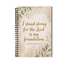 Cuaderno espiral inspirador de 100 páginas con la portada "Me mantengo firme porque el Señor es mi fundamento" y un patrón de hojas, práctico para el trabajo, el estudio, la planificación diaria, la graduación, los regalos de cumpleaños y la escritura de diarios - H - View 3
