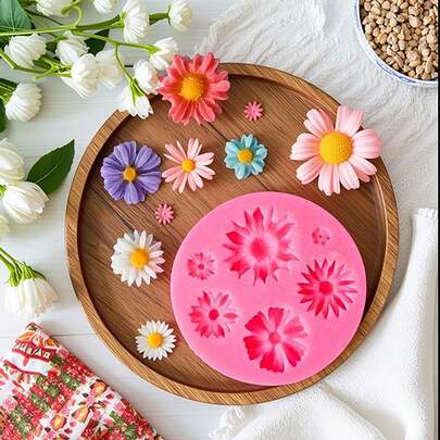 1个迷你向日葵和向日葵形状的蜡烛模具，3D花朵硅胶肥皂树脂粘土模具，DIY蜡烛制作工具，易于脱模，可重复使用的硅胶模具。