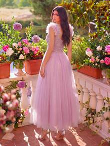 Faeriesty Đầm hồng thanh lịch không tay, kiểu dáng trang nhã, hoàn hảo cho đám cưới, tiệc vườn, lễ kỷ niệm ngoài trời, bữa tối lãng mạn hoặc tiệc chụp ảnh chân dung trang trọng. - Hồng - Xem 2
