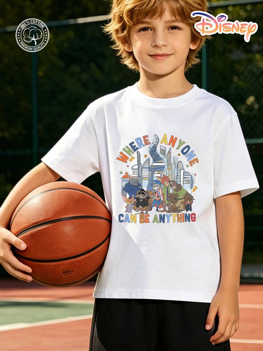Disney Zootopia Kids T-Shirt, Where Anyone Can Be Anything Design, 100% Cotton, No Fade, Unisex For Boys & Girls, Ideal For Outdoor Activities, Sports, Daily Casual Wear & Travel Outfit, Great Children's Day Gift For Kids Ages 4-12 - trắng - Xem 1