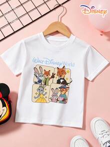 Disney Zootopia Kids T-Shirt, Judy & Nick Four-Square Photo Design, 100% Cotton, No Fade, Unisex For Boys & Girls, Ideal For Theme Park, Family Vacation, Daily Casual Wear & Travel Outfit, Great Children's Day Gift For Kids Ages 4-12 - White - View 2