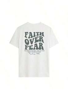 Camiseta de ocio para mujerdemangacortaconcuelloredondoyestampadodelafraseLacreenciasúperelmiedo",estilocasualyderesortunartículoesencialdiarioparamujeres. Camisetagráficoderesortparamujeres,superiordeveranoparamujeres americanasCorte holgado informal de verano - Blanco - Ver 4