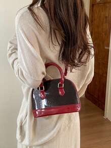 Bolso de mano de mujer, bolso de tela acolchado con diseño de concha - Rojo - Ver 2