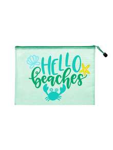 Multi Color Waterproof Fashionable Mesh Beach Bag, Colorful "Beach" Printed Makeup Bag, Crab, Shell Pattern Beach Theme. Large Capacity Transparent Makeup Bag, Nylon Zipper Wash Bag - Lightweight, Can Store Sunscreen, Snacks, Bikinis, And Beach Essentials. Spring And Summer Storage, Durable, Very Suitable For Swimming - Multicolor - View 12