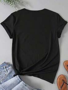Camiseta de Mujer con Estampado Colorido SIPPY de Gato y Cóctel, Diseño Casual para Verano - Negro - Ver 2