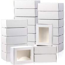 5/30pcs Mini Kraft Paper Boxes With Window, Suitable For Homemade Soap, Small Paper Gift Boxes For Candy, Cookies, Party Favors, Mother's Day - White - View 2