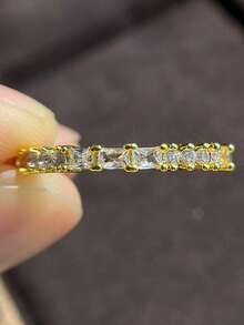 Bộ 4 chiếc nhẫn xếp chồng thanh lịch, đính đá Cubic Zirconia tổng hợp hình giọt nước sáng bóng, hình chữ nhật tượng trưng cho sự lãng mạn và trang trọng, phù hợp với trang phục hàng ngày. - Vàng - Xem 5