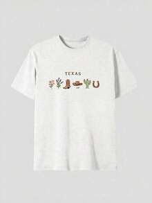 Casual Short-Sleeve Crew Neck Top With Cherry Print, Plus Size, Everyday Wear, For Summer - Vintage Street Style Unisex Cotton Short Sleeve Crew Neck T-Shirt - 白色的 - 查看 4