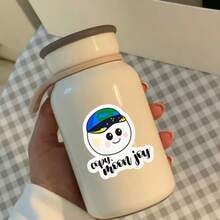 (1PC) 3 Inch Waterproof Removable PVC Vinyl Sticker Decal - Cute Cartoon Moon With Earth Hat, Smiling Kawaii Face, Cosmic Stars And Comet Illustration, "Copy Moon Joy" Text Aesthetic For Laptop, Water Bottle, Phone Case, Notebook, Skateboard - Y2K Girly Sticker For Gen Z Women, Back To School, Summer Gift - 3*2.82 Inches - View 3