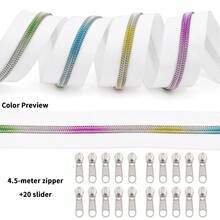 1 Set = 4.5m Zipper + 20pcs Zipper Pulls, Black & White Available, 5# Zipper Chain With 20pcs Zipper Pulls, 4 Zipper Teeth Colors (Bronze / Light Gold / Silver / Colorful) Suitable For Backpacks, Wallets, Handmade DIY, Sewing Replacement - -- - View 17