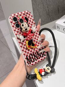 Disney Mickey Mouse Clubhouse Phone Case : 3D Fluffy Pattern Border Protector Phone Soft Phone Case With A Free Cute Mickey Bracelet Chain Lanyard, Mickey, Minnie, Goofy, Donald Duck, Daisy Duck, Pluto, For Apple 17 Promax 17 Pro 16 15 14 13 12 11 Pro Max XS Max X XR Soft Cover Summer Phone Case - 白色 - 查看 4