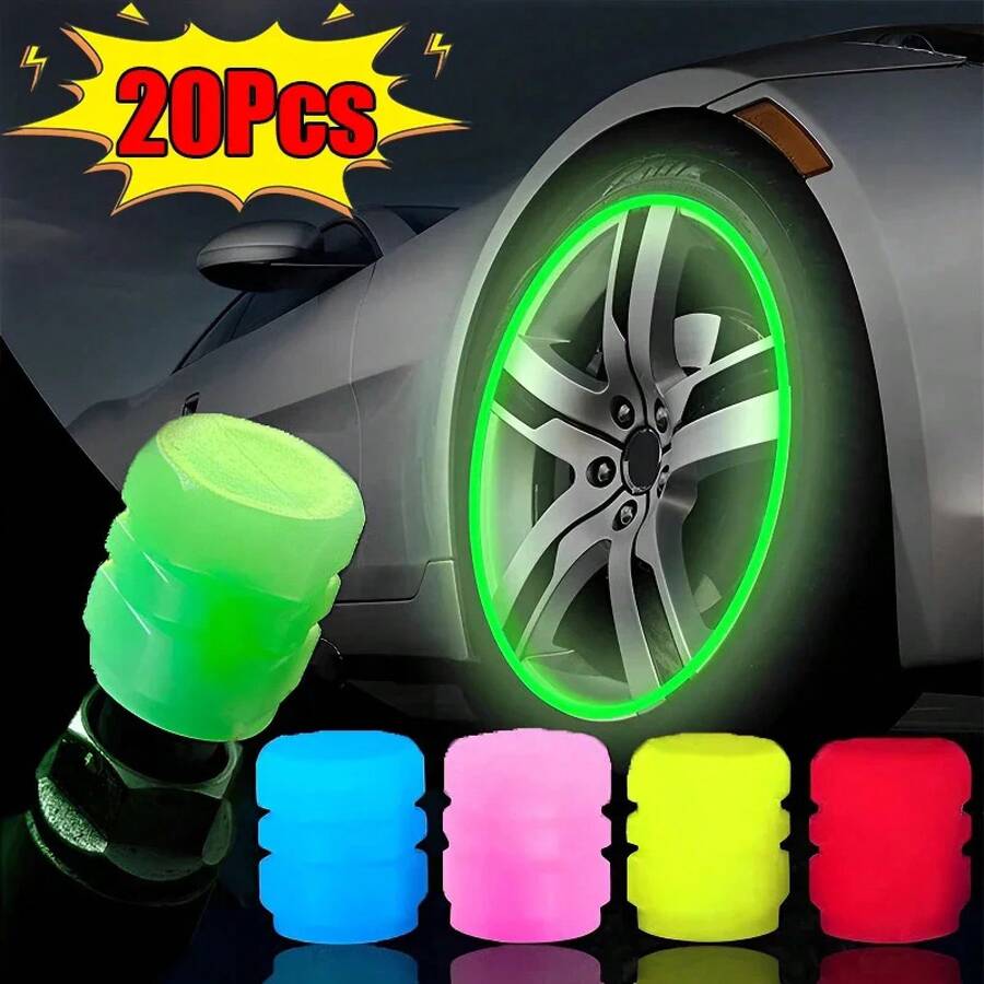 Tapas de válvula luminosas fluorescentes, tapas de válvula de neumático de coche nocturno, decoración brillante para motocicleta y bicicleta, boquillas de rueda, tapa de neumático, accesorios para coche - Rojo 20 piezas - Ver 1