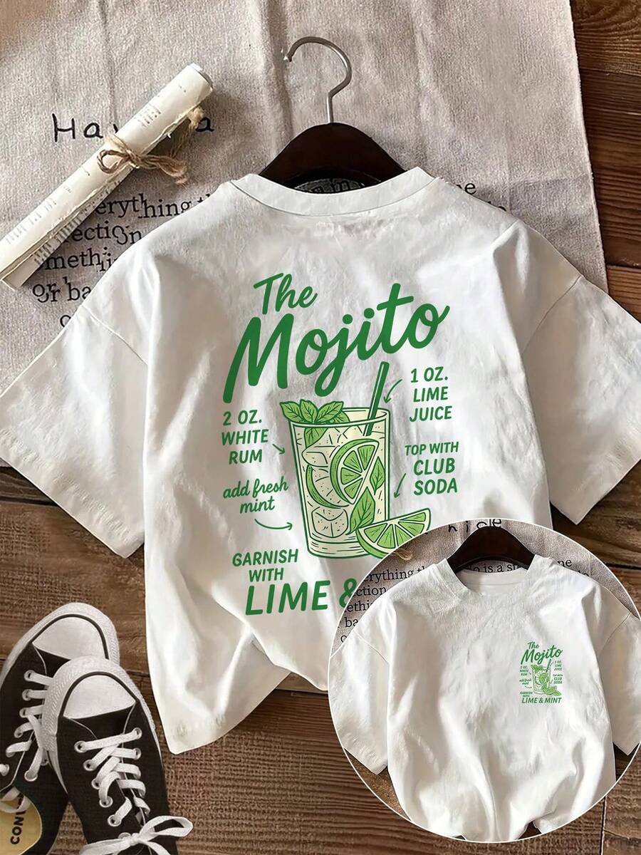 Printed On Both Sides. Casual Summer Top For Women In A Vintage Lime Color. Short-Sleeved T-Shirt With A Round Neck. - White - View 1