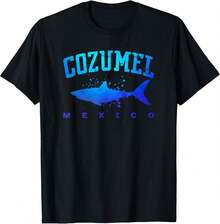 Camiseta unisex de manga corta, camiseta retro de vacaciones en la playa del Caribe con diseño de tiburón de Cozumel, México, playeras hombre, spiderman, ,  mujer, romwe men, boho chic, regalos para maestros, camiseta de mujer, atuendos curvy para hombre, y2k. - Negro - Ver 6