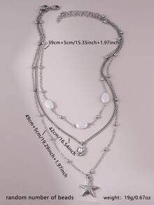 2pcs Bohemian Faux Pearl & Starfish Pendant Multilayer Necklace Set, Suitable For Women's Daily, Beach, Party Layered Wear - Silver - View 6