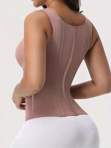 1pc Of Women'S High-Elastic Mesh Shapewear Top, , Solid Color Corset, Tummy Control Waist Trainer Vest, Waist Trainer, Zipper Design, Colombian Shapewear, Suitable For Daily Use And Various Occasions, Training Or Sports - 黑色 - 查看 10