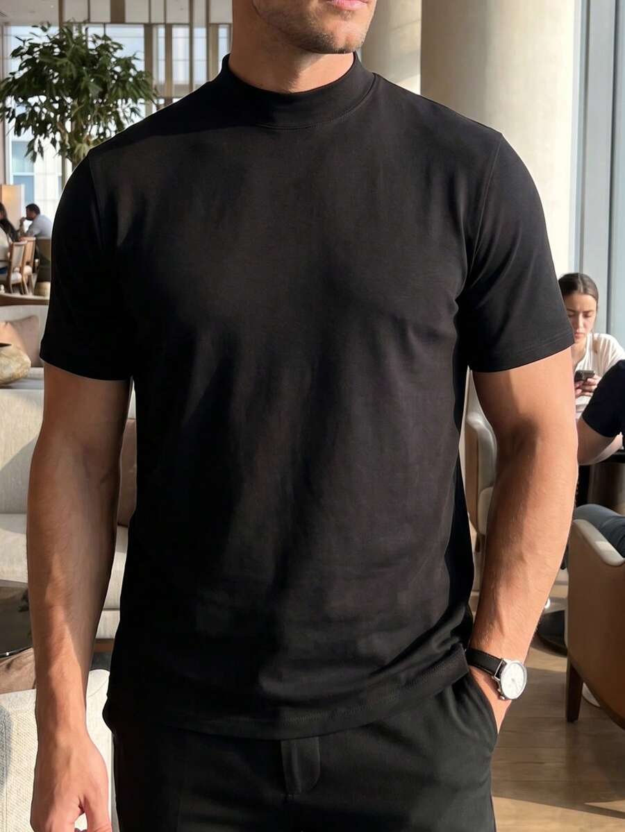 Men's Mock Neck Short Sleeve T-Shirt - Slim Fit Solid Color Top ...