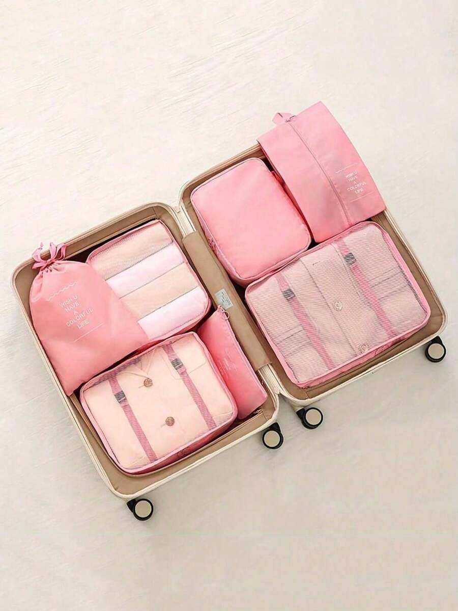 7pcs Large Capacity Travel Organizer Bags, Waterproof Portable Packing Cubes For Clothes, Pants, Shoes, Socks, Luggage Organizer
