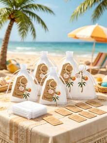 15/3pcs Tropical Coconut Tree Themed Keychain Set, Includes Coconut Tree & Shell Shaped Keychains, Thank You Cards And White Bags, Party, Gift, Decor - Multicolor - View 7