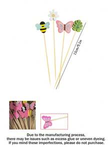 100/20 piezas Palillos de cóctel estilo hawaiano, brochetas de cóctel de bambú tropical, palillos de cóctel de verano para piscina y playa con mariposa, abeja, hoja de mango, margarita, adecuados para aperitivos, comida, bebidas, fiesta de playa hawaiana - Multicolor - Ver 4