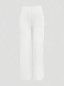 Pantalones rectos de cintura alta para mujer, casuales de primavera/invierno en color blanco - Blanco - Ver 3