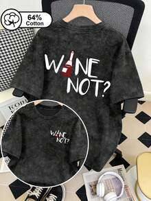 Áo thun nữ cỡ lớn kiểu vintage họa tiết bông tuyết, in hai mặt màu rượu vang, cổ tròn, tay ngắn, kiểu dáng thường ngày, thích hợp mặc mùa hè. Màu đen. - màu đen - Xem 1