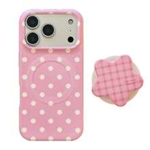 GUCADI INS Style Minimalist Sweet Polka Dot Phone Case, Compatible With 18Pro, 18Promax, 17, 17 Pro Max, 16, 15 Soft Shell, 13, With Starry Sky Film Magnetic Stand, Personalized, Girly, Creative, Minimalist Style, Fresh And Cute, Color-Block Design, Niche, INS Style - Pinkberry - View 6