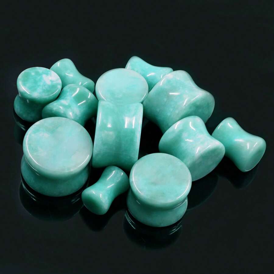 2 chiếc khuyên tai bằng đá thiên thể nguyên khối, thiết kế tối giản, unisex. - Mở rộng tai Amazonite - Xem 1