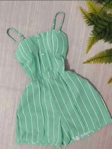 Striped Romper - 綠色 - 查看 5